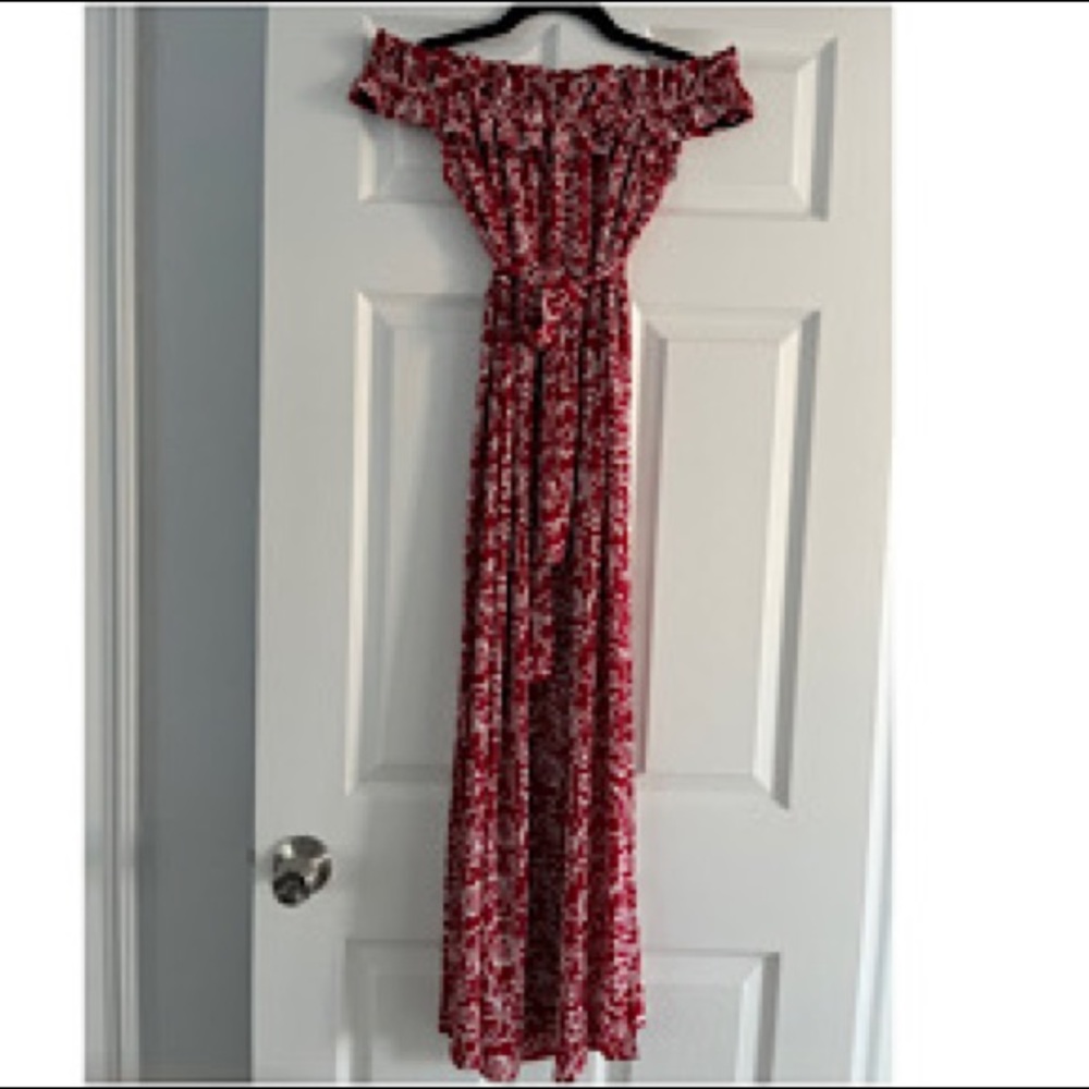 Loft open shoulder floral maxi petite dress xxsp